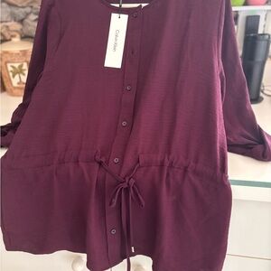 Calvin Klein Women's Button Down Shirt in Rich Burgundy